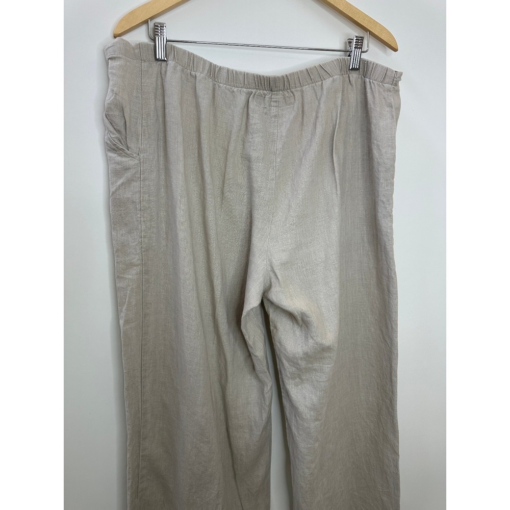 Flax 100% Linen Wide Leg Pants Medium - Large Taupe Tan Elastic Waist Lagonlook - Picture 12 of 15